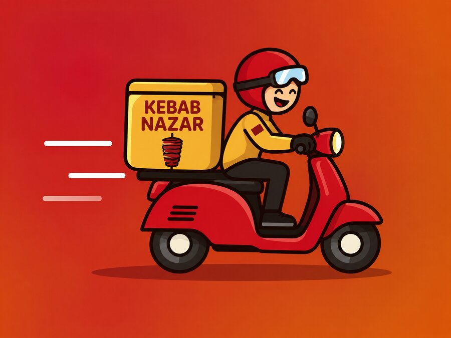Repartidor de Kebab Nazar en moto llevando pedido a domicilio en Torrejón de Ardoz
